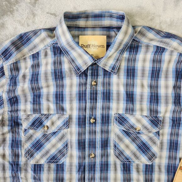 Ruff Hewn Button Down Shirt Mens XL Blue Plaid Western‎ Rancher Church Casual - Picture 2 of 6